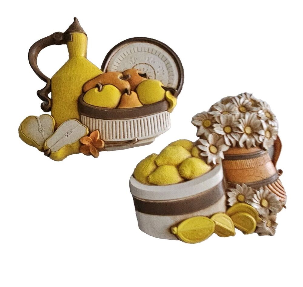 Vintage HOMCO 2 Fruit Lemon and Pear Basket 7610 Kitchen Wall Home 80s Decor
